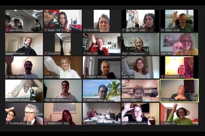 Screenshot of the Zoom screen showing the participants of the first online International Meeting of DSE